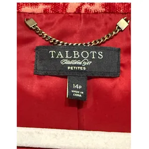 Talbots Petites Red Damask Jacquard Blazer‎ Dark Academia Textured Festive 14P thumbnail 3