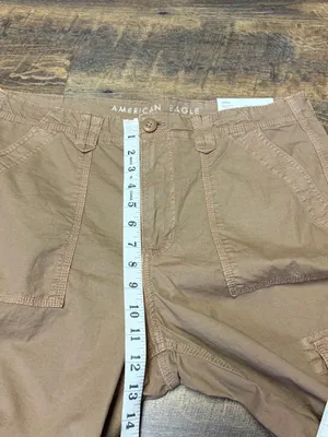 NEW American Eagle Baggy Jogger Womens 14 Short Tan Cargo Utility Pants Stretch thumbnail 6