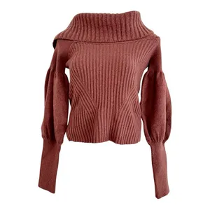 ANTHROPOLOGIE The Tessa Off The Shoulder Puff Sleeve Sweater Mauve NEW thumbnail 4