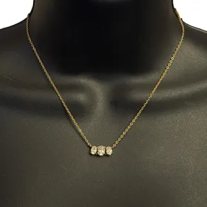 Vintage gold tone three stone necklace thumbnail 1