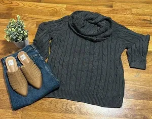 Daisy Fuentes Cowl Neck Gray Knit Chunky Pullover Sweater Plus Size 2X thumbnail 2