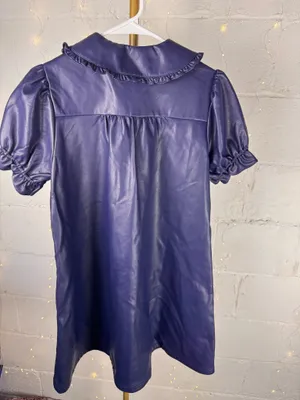 Anthropologie Pilcro Navy Faux Leather Button Front Mini Dress S Collared Puff Sleeve Pockets thumbnail 9