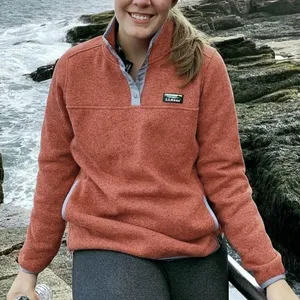 LL Bean Womens Rust Orange Sweater Fleece Pullover 1/4 Snap Size XS Pockets thumbnail 1