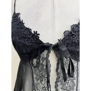 Source Unknown Black Sheer Lace Babydoll Lingerie Vintage Y2K Tie Front Size‎ M thumbnail 5