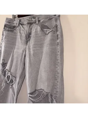 American Eagle 90s Straight Distressed Grey Jeans - Women’s Size 12 thumbnail 2