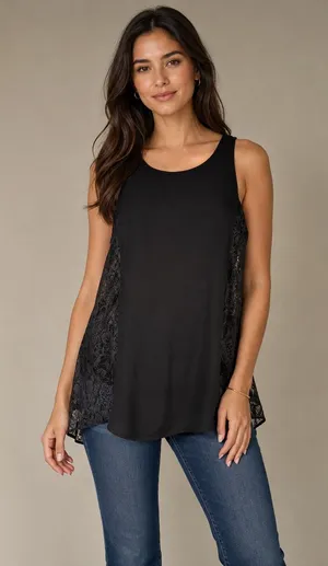 Alice + Olivia Lindsay Lace Side‎ Tank Black Sleeveless Boho Chic XS thumbnail 1