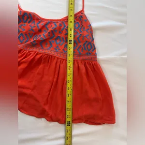 Boutique Women’s Bright Orange Blue Embroidered Summer Sleeveless Blouse thumbnail 6
