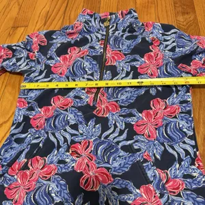 Lilly Pulitzer UPF 50+ Skipper Popover in Low Tide Navy‎ Its Ofishell Blue Pink thumbnail 7