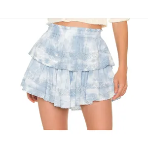 LoveShackFancy Pacific Indigo Hand Dye Ruffle Mini Skirt Blue S thumbnail 2
