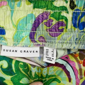 Susan‎ Graver Paisley Print Wide Leg Elastic Waist Pants Multi-Color Tropical L thumbnail 3