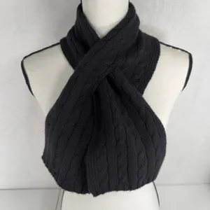 Lands End Scarf Black Cable Knit Keyhole Pull Through Neck Warmer Classic Preppy thumbnail 2