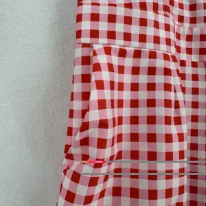 Red Pink Gingham Wide Leg Overall Jumpsuit Women L Button Hem Cottagecore Picnic thumbnail 6