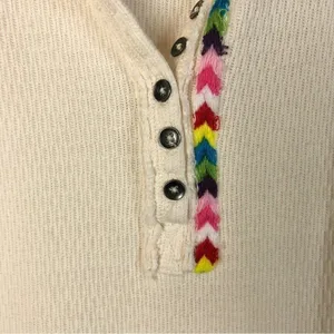 Free People We the‎ Free Ivory White Rainbow Thermal Henley Long Sleeve Tee XS thumbnail 5