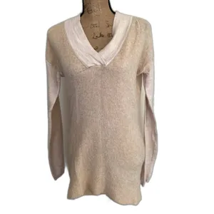 Anthropologie Moth Two Tone Cream Wool Alpaca Blend Sweater‎ V-Neck Size Small thumbnail 3
