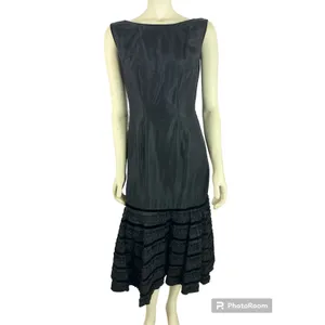 1950s Style Black Velvet Trim Tiered Cocktail Dress Red Tulle Unbranded Small thumbnail 4