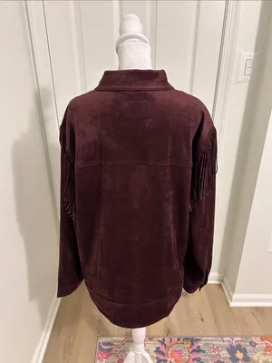Free People Western Fringe Faux Suede Cosmic Karma Jacket In Wine Size Large thumbnail 8