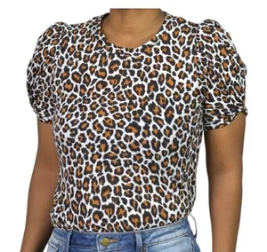 Loft A.L.C. Kati Tee Sz M leopard-print cotton puff sleeves thumbnail 1