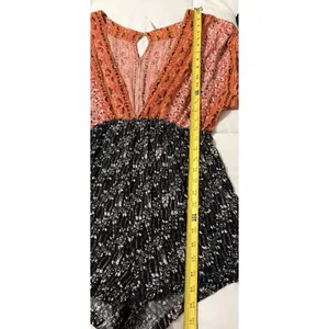 Free People Romper Womens M Orange Black Arizona Wide Plunge Floral Boho Rayon thumbnail 6