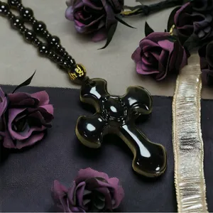 1pc Classic‎ Religious Style Christian Cross Fashion Obsidian Pendant Necklace thumbnail 14