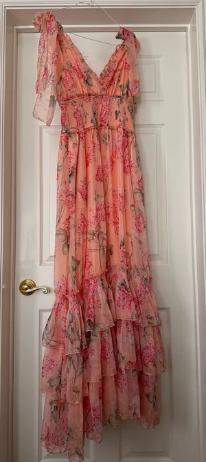 Petal & Pup Peach Floral Tiered Ruffle Maxi Dress thumbnail 1