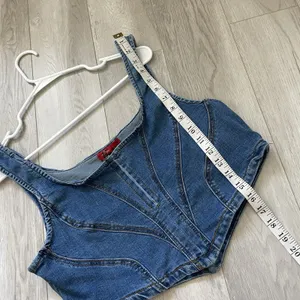 Vintage Corset Tank denim crop womens Blue (size 1x) western festival going out thumbnail 3