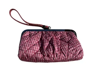 Vera Bradley Pink Gingham Quilted Silk Kiss Lock‎ Wristlet Clutch Bag Pink White thumbnail 1