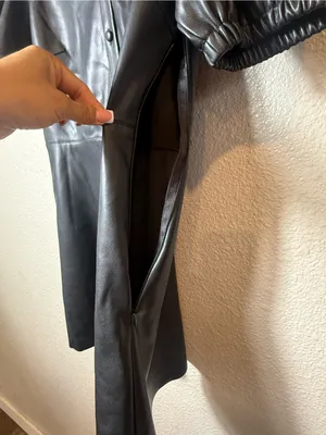 Zara Black‎ Faux-Leather Puff Sleeve Mini Dress Size M thumbnail 9