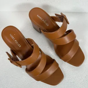 Marc Fisher Fathom Strappy Block Heel Sandal Women's 8.5 M Brown Buckle 3" Heel thumbnail 2