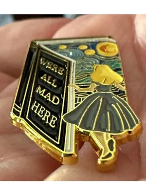Alice in Wonderland Pin We’re All Mad Here Book Design Starry Night Rabbit Hole thumbnail 8