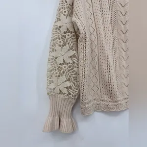 Elegant tan boho lace crochet sweater thumbnail 7