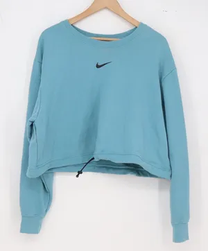 Nike Sweatshirt Womens 2X Cropped Bungee Hem Teal Blue Swoosh Graphic Excellent thumbnail 1