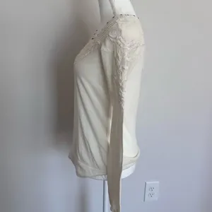 Free People Lace Cottagecore Studded Collar Cotton Slouchy Boho Longsleeve M thumbnail 3