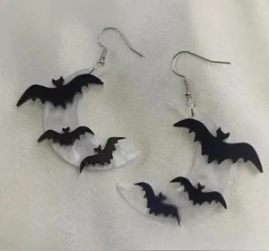 Crescent Moon Bat Acrylic Dangle Earrings Gothic Women Fashion Jewelry thumbnail 1