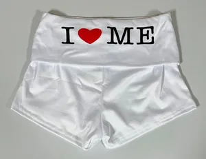 White ‘I ❤️ Heart Me’ Y2K Fold Over Shorts Bottoms Size S ✨ thumbnail 1