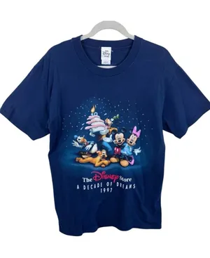 Vintage 1997 Disney Store A Decade of‎ Dreams Mickey & Friends Navy T-Shirt M thumbnail 1