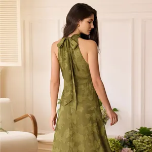 RIHOAS The Green Jacquard Ruched Halter Midi Dress 76 thumbnail 5