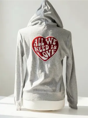 Y2K 2000s style Juicy Couture gray zip up jacket with red hand graphic thumbnail 4