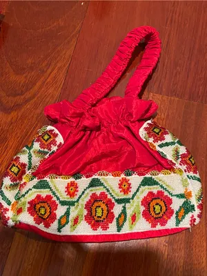 Women’s Red Two-Piece Skirt Mexican handmade Set Floral Trim, bag may fit Sz S/M thumbnail 10