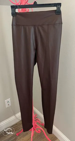 Aerie Offline Real Lux High Rise Faux Leather Leggings in Dark Brown thumbnail 1