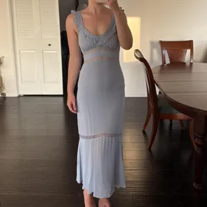Reformation |‎ Purdie Lace-Trim Flutter Strap Midi Dress in Mineral Blue thumbnail 4