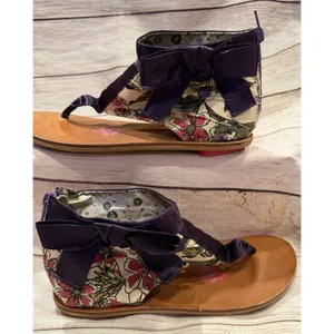 Poetic License Sandals Purple With Bow Floral Print Zip Back Eur 38 Us 7.5 thumbnail 2