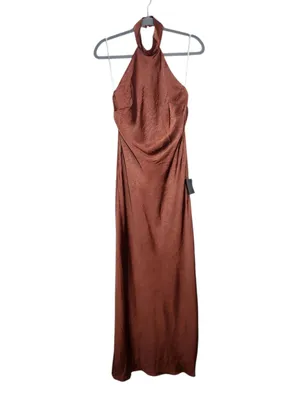 Lulus Brown Satin Halter Maxi Dress Size Small NWT Wedding Guest Dress thumbnail 3