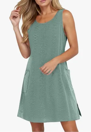 NWT Sleeveless Eyelet Beach Dress in Sage Green Lightweight Stretch Summer XXL thumbnail 1