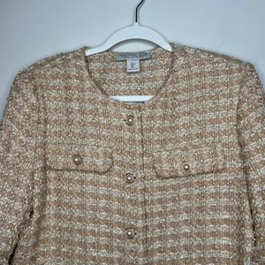 Rachel Zoe Tan Gold Tweed Blazer Jacket Size Large thumbnail 3