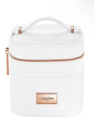 NEW Lancôme White Vanity Cosmetic Travel Case Makeup Pouch Rose Gold Zip thumbnail 1