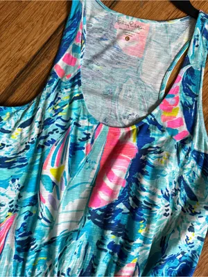 Lilly Pulitzer Tideline Tank Dress "Hey Bay Bay" sailboat print smocked waist thumbnail 4