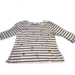J.Crew Pineapple Stripe Top L Blue White Nautical Embroidered Cotton Shirt thumbnail 5