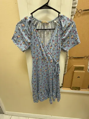 Altar'd State Blue Floral Puff Sleeve Wrap Dress Size XS thumbnail 1