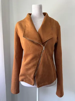 Have Tan Faux Leather Full Zip Lightweight Jacket Size M thumbnail 1
