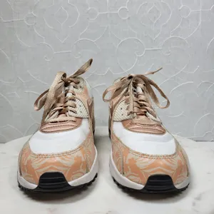 Nike Air Max 90 Print Sneakers Women 6.5 White Bronze Leather Lace Up Running thumbnail 6